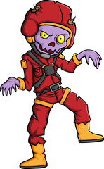 Spooky zombie pilot cartoon character on white background