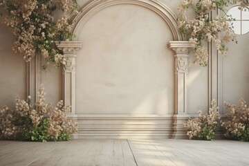 Fototapeta na wymiar wedding interior wall background with floor andcspace for text