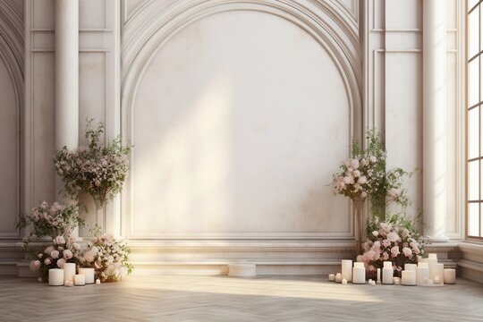 wedding interior wall background with floor andcspace for text