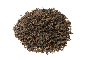 Dried tea leaves isolated on a white background.