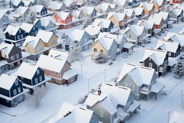 Photo realistic illustration housing in winter, housing covered with snow
