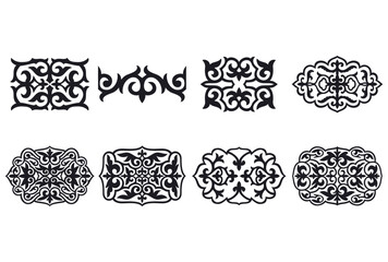 Islamic ornament vector, persian motiff. 3d ramadan islamic round pattern elements. Geometric logo template set. Circular ornamental arabic symbols. National pattern of the Kazakhs, Kyrgyz, Mongols.