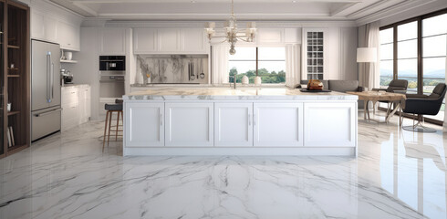  a contemporary kitchen with marble floor