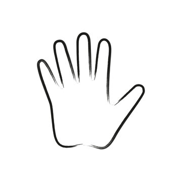 recommend clip art: One single empty open human hand palm with fingers splayed and spread wide. Vector in hand drawn and brush style.