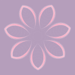 Abstract floral figure on a pinkish background.