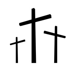 Three silhouettes of crosses with the largest in the middle