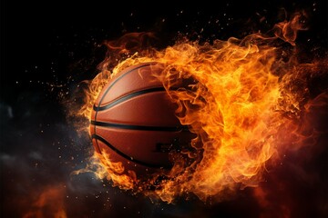 Fototapeta premium Hoop bound inferno, Blazing basketball intensifies the dynamic court action