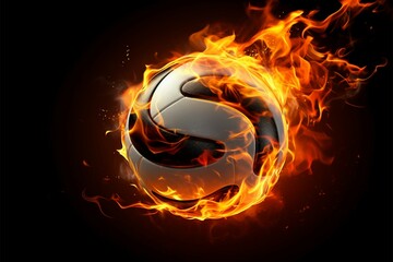 Inferno inspired volleyball on a black background, symbolizing blazing passion