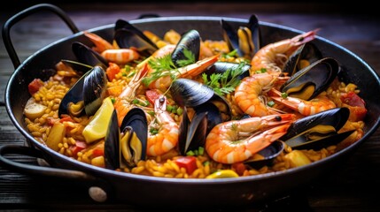 Delectable Seafood Paella with Shrimp and Mussels