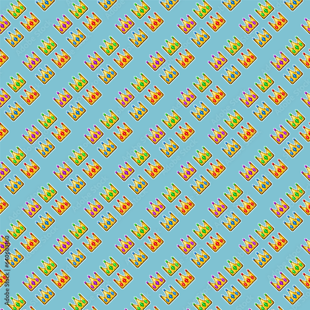Poster pixel art background of lots crown on pixelated style.pixel art,8bits perfect for game asset or desi