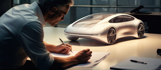 Industrial designer, car design. Hand edited generative AI.