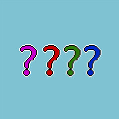 Pixel art sets of asking sign. purple,red,green,and blue questing mark on pixelated style.Pixel art,8bits perfect for game asset or design asset element for your game design asset.