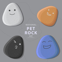 National Pet Rock Day on september 3, with vector illustration some rock and text isolated on grey background for commemorate and celebrate National Pet Rock Day.