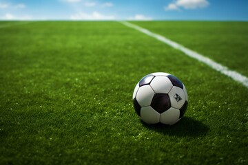 Fototapeta premium Soccer fields essence captured with a prominent soccer ball