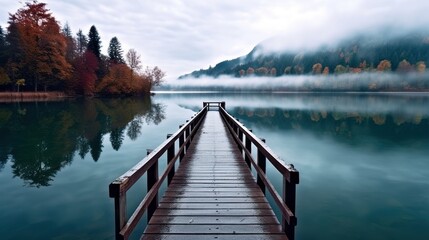 Obraz premium Calm Pier Stretched Over Still Waters of a Lake