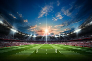Spectacular soccer simulation, Rendered stadium with bustling, lively field