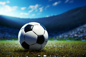 Spherical sports ball rests peacefully on a bed of grass