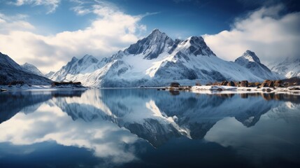 Fototapeta na wymiar Serene Lake Reflecting Towering Snow-Capped Peaks