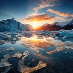 A sunbeam falls on an iceberg
