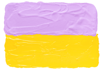 Cutout yellow and purple acrylic painting. Brush stroke texture design element.