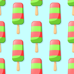Fruit ice cream vector seamless pattern. Watermelon eskimo on blue background. Best for textile, wallpapers, home decoration, wrapping paper, package and yuor design.