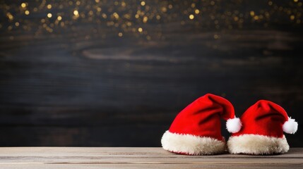 Obraz na płótnie Canvas Christmas Santa hats isolated on sparkling background with space for copy text