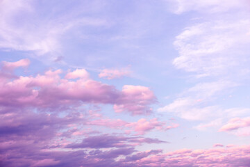 Naklejka na ściany i meble Sunrise Light Pink and Purple Clouds on Blue Sky