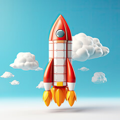 Space rocket flying toward the clouds believable rocket icon Having a successful company concept,
