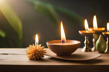 Obraz na płótnie Canvas burning candles in a bowl