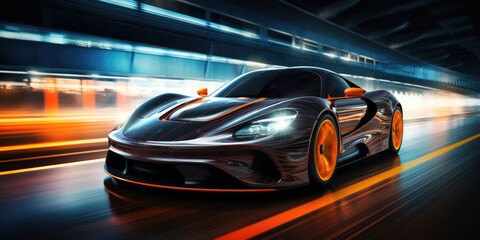 Fototapeta premium Futuristic Sports Car On Highway