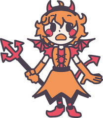 かわいい悪魔の仮装をした驚いている女の子のカラーイラスト