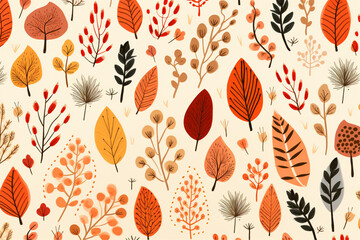 autumn leaves seamless pattern, an autumn floral pattern of various leaves