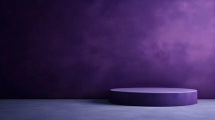 Empty Room in dark purple Colors with Shadows on the Wall. Minimal Podium for Product Presentation.
