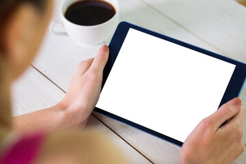 Digital png illustration of hands with tablet on transparent background