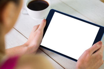 Digital png illustration of hands with tablet on transparent background