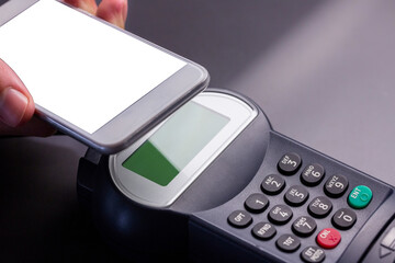 Digital png illustration of hand paying using smartphone on transparent background