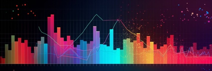 Fototapeta na wymiar Data visualization charts diagrams, vibrantly illustration with dark background
