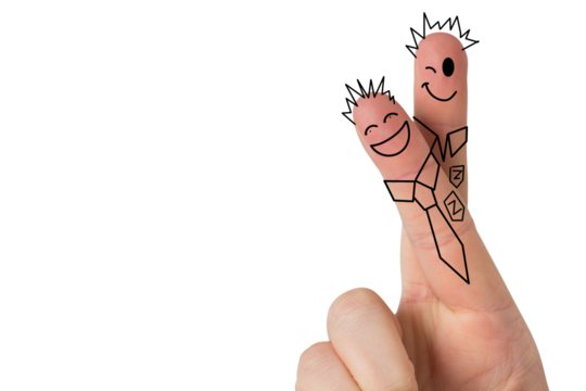 Digital png illustration of fingers with smiling characters on transparent background - Powered by Adobe