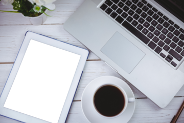 Digital png illustration of laptop and tablet on transparent background