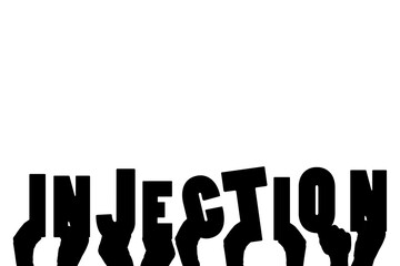 Digital png illustration of hands with injection text on transparent background