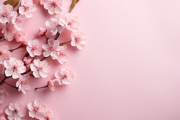 Pink blossom on soft background with copy space Generative AI.