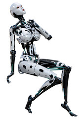 3D Rendering Female Robot on White