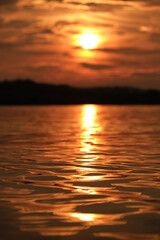 Sunset over the lake, closeup 