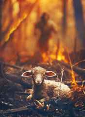 Jesus rescues lamb in the fire © Kevin Carden