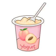 Peach yogurt in a cup with spoon
