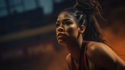 female poc basketball player at indoor court