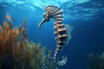 a seahorse in the deep sea - obrazy, fototapety, plakaty