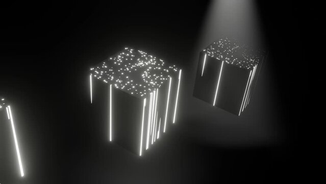  Cubes Movement Background VJ Loop with White Pulsing Glow in 4K