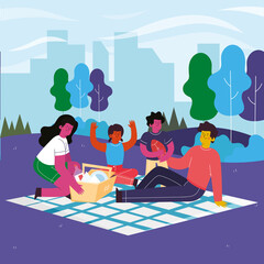Digital png illustration of family on picnic on transparent background