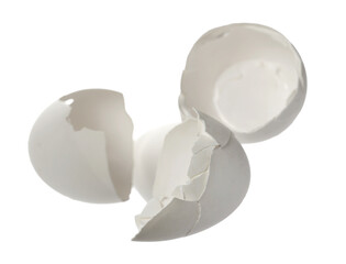 Cracked group eggshell in flying isolated on white, clipping path